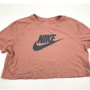 Nike Shirt Medium M Pink Coral Crop Top Tee Short Sleeve Cropped Adult Workout
